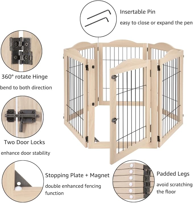 unipaws 132" Extra Wide Dog Gate and Pet Playpen, Free Standing Tall Fence with Walk Through Door, Barriers for Home, Use as Indoor Dogs Cats Pen, Rabbit Pen, Nature