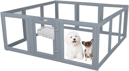 Clear Dog Play Pen - Easy Assemble Durable Plastic Acrylic Dog Playpen - Dog Playpen Indoor, Puppy Playpen, Cat Playpen, Small Animal Playpen, Dog Play Pen Indoors (Grey, 23.6" H, 12PCS)
