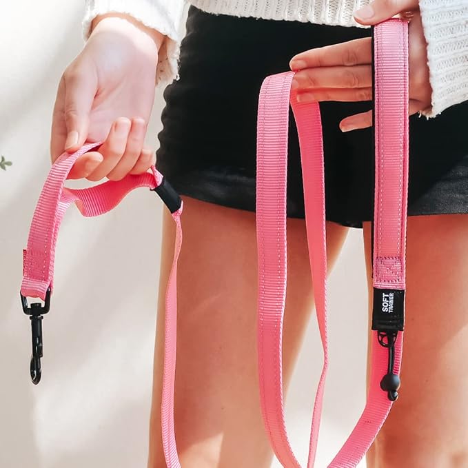 EzyDog Soft Trainer Dog Leash with Traffic Control Handle - Reflective Stitching for Nighttime Safety and Superior Strength and Comfortability for Training Small Dogs (Under 26 lbs) (72”, Pink)