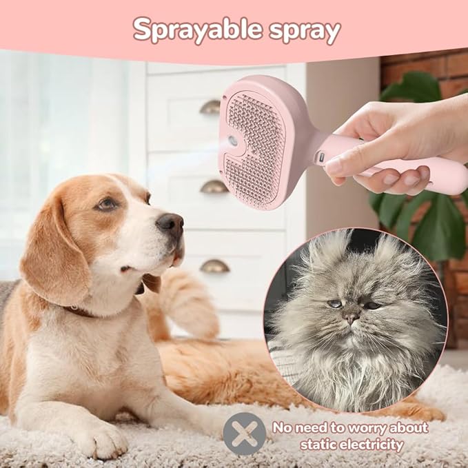 Pet Spray Hair Removal Comb, 3 in 1 Cat Steam Brush, Pet for Dog Long Short Haired, Spray Hair Removal Comb for Small Animals Shedding Grooming (White)