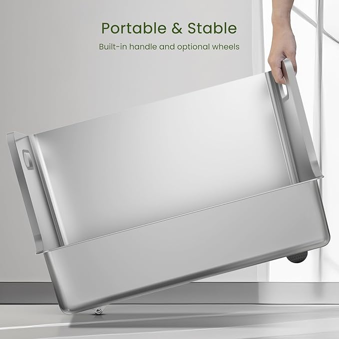 One-Piece Stainless Steel Cat Litter Box, 14.5" High-Sided Metal Litter Pan with Extra Wide Entry, Rust-Proof, Easy to Clean, No Odor, with Wheels & Handles, Perfect for Large or Multi-Cat Homes