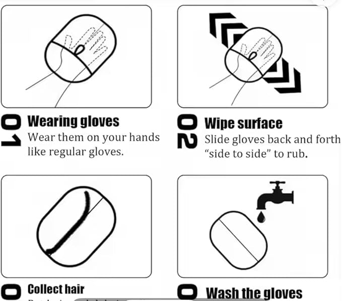 Pet Hair Removal Gloves, Black, Washable and Reusable, for Cats and Dogs, Furniture Cleaning