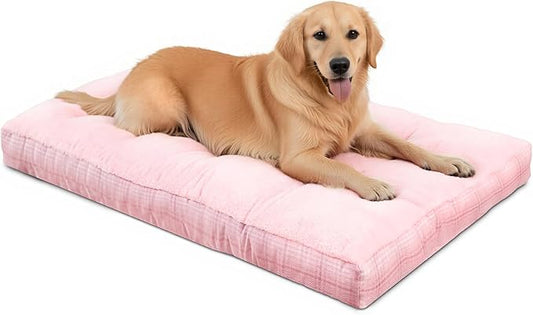 MIHIKK Washable XXL Dog Bed for Extra Large Dogs with Anti-Slip Bottom, Premium Foam Pet Pad for Crate for Large Medium Small Sized Puppies, 47" x 29" Pink