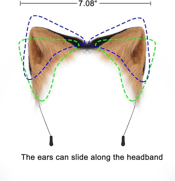 Cat Ears and Wolf Fox Animal Tail Cosplay Costume Faux Fur Hair Clip Headdress Halloween Leather Neck Chocker Set