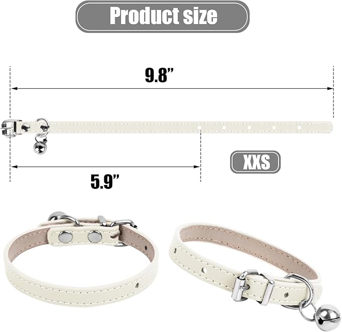 XXS Dog Collar Teacup Dog Collars, White Dogs Collars, Teacup Dog Collars for Small Dogs Cats, White, 3/8 inch Width