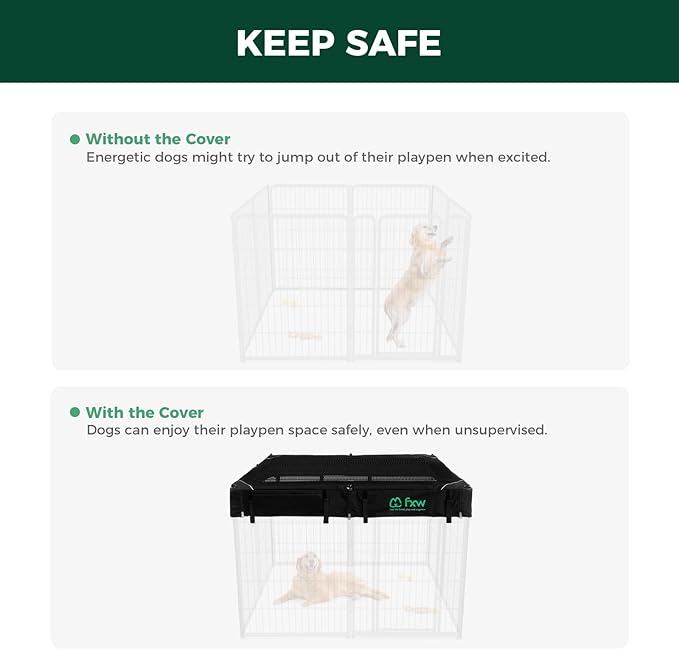 FXW Homeplus Unleashed Indoor Dog Playpen - Stress-Free and Safe Play, Heavy Duty 40 Inch 8 Panels with Playpen Cover for Medium and Large Dogs, Black│Patented