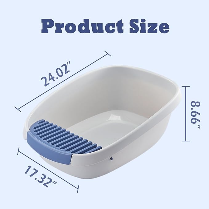 SpaceTime Extra Large Litter Box with High Sides,24" Lx17.3 Wx8.6 H XL Multi Cat Litter Pan for Kitty,Cat Boxes for Indoor Cats,Jumbo Litter Boxes for Big Cats,Anti-Splashing,Easy to Clean (Grey)