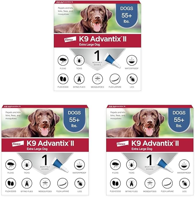 K9 Advantix II XL Dog Vet-Recommended Flea, Tick & Mosquito Treatment & Prevention | Dogs Over 55 lbs. | 1-Mo Supply (Pack of 3)