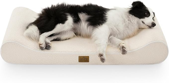 Orthopedic Dog Bed for Large Dogs up to 90 lbs - Removable Washable Cover with Waterproof Lining & Non-Skid Bottom, Cotton-Polyester Blend Boat-Shaped Lounger Mattress, L(45x30x6in), Beige