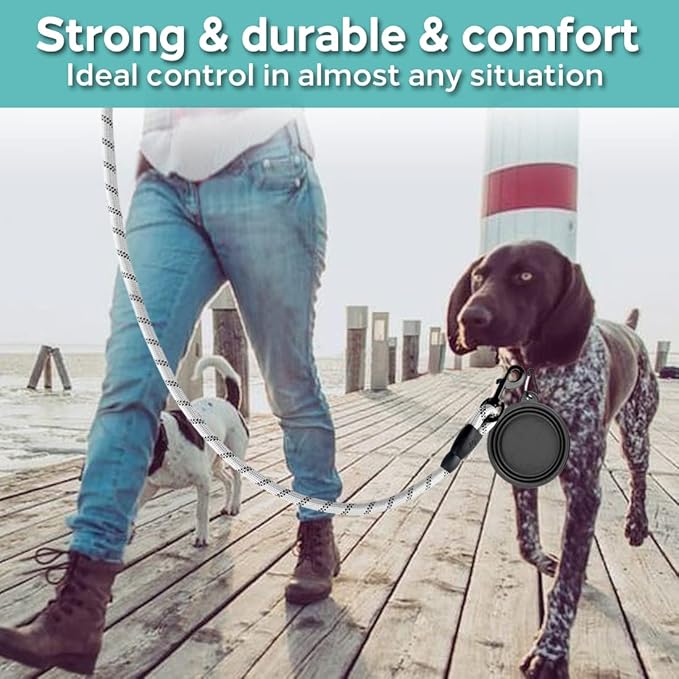 COOYOO 2 Pack Dog Leash 6 FT Heavy Duty - Comfortable Padded Handle - Reflective Dog Leash for Medium Large Dogs with Collapsible Pet Bowl