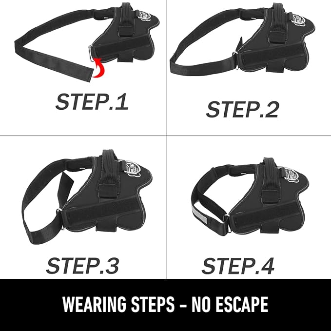Bolux Dog Harness, No-Pull Reflective Dog Vest, Breathable Adjustable Pet Harness with Handle for Outdoor Walking - No More Pulling, Tugging or Choking (Black, XXL)