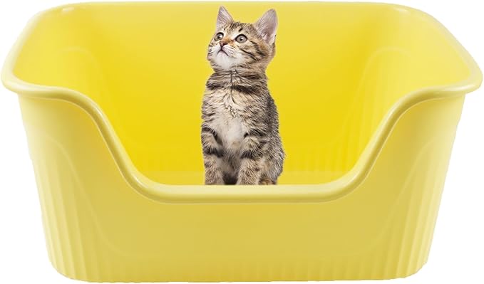Jumbo Kitty Litter Box with High Sides,Large Cat Litter Pan Low Entry for Senior Cats 21.45 x 16.14 x 10.43 Inches Anti Splashing Easy Clean for Small Medium Cat(Yellow)