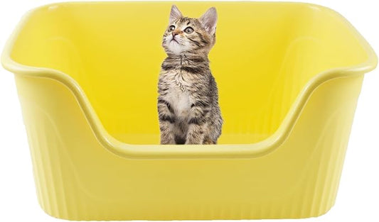 Jumbo Kitty Litter Box with High Sides,Large Cat Litter Pan Low Entry for Senior Cats 21.45 x 16.14 x 10.43 Inches Anti Splashing Easy Clean for Small Medium Cat(Yellow)