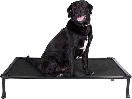 Veehoo Chew Proof Elevated Dog Bed - Cooling Raised Pet Cot - Rustless Aluminum Frame and Durable Textilene Mesh Fabric, Unique Designed No-Slip Feet for Indoor or Outdoor Use, Black, Large, CWC2002