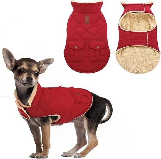 ASENKU Warm Dog Winter Coat Fleece & Turtleneck Dog Puffer Jacket with Pockets Waterproof Pet Cold Weather Clothes with Leash Hole for Medium Large Dogs