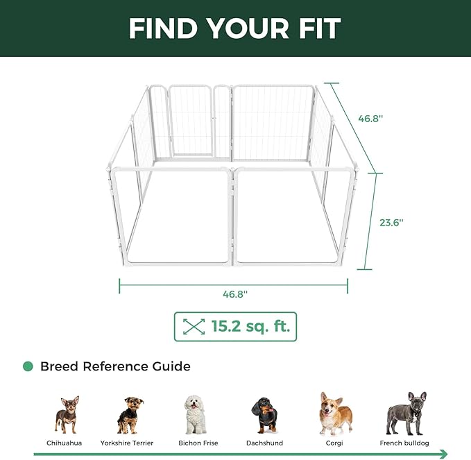 FXW Pawadise Acrylic & Wire Mesh Indoor Dog Playpen, Heavy Duty 24 Inch 8 Panels Metal Dog Pen for Puppy and Small Dogs, White│Patented