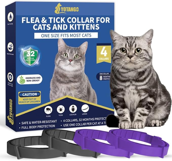 4 Pack Flea Collar for Cats, 32 Months Flea and Tick Prevention for Cat, Waterproof Natural Cat Fleas and Ticks Treatment, Adjustable Fleas and Ticks Collar for Cats Kittens(Black & Purple)