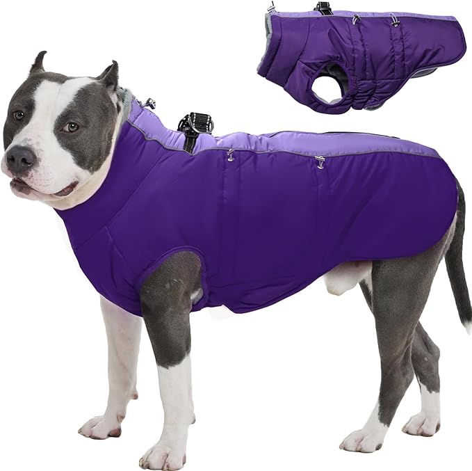 Dog Coat Winter Warm Dog Jackets for Large Dogs Reflective Snowsuit with Harness Fleece Dogs Snow Jacket Waterproof Pet Clothes for Cold Weather