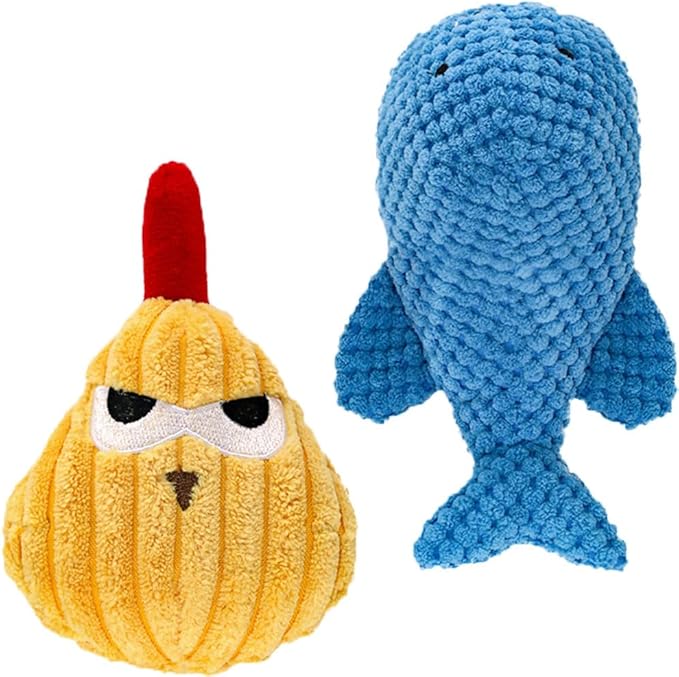 Adorable Plush Cats Squeaky Stuffed Toys Animal Chicken and Whale Soft Durable Set for Dog Birds Pets All Breed Chewers