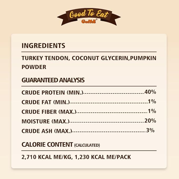 Gootoe Soft Turkey Tendon Stirip with Pumpkin 1 lb, Natural Chewy Snack, USA-Sourced Turkey Tendon, Premium Training Chew, Reseal Value Bag, Ideal for Small & Senior Dogs, Jumbo Pack