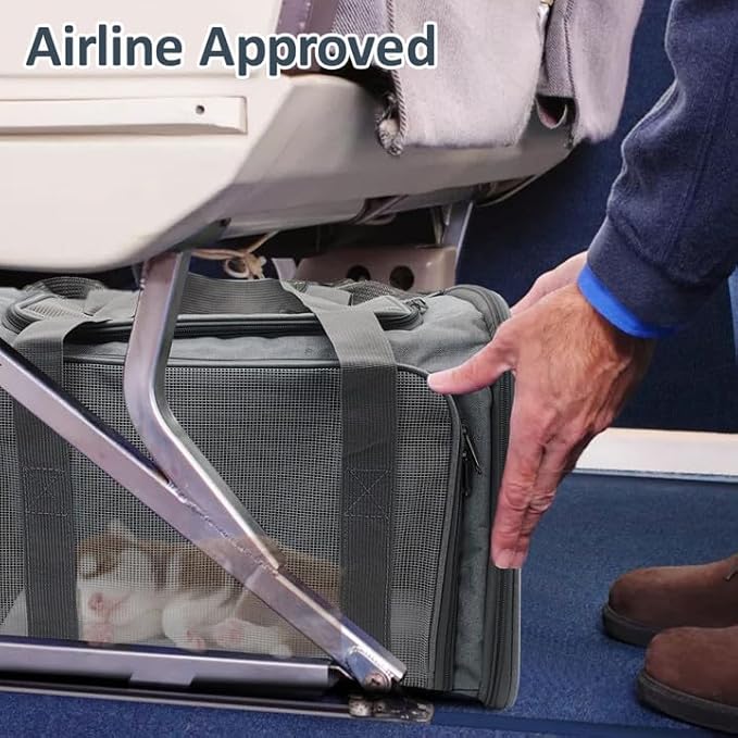 kathson Cat Carrier, Airline Approved Pet Pocket with Breathable Mesh Window Portable Hand Bag Soft Dog Travel Carrier Bag for Puppy Kitten Small Dogs (Grey)