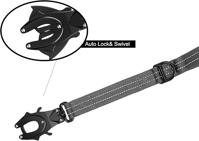 ICEFANG Short Dog Leash 18 Inch Reflective Nylon Traffic Leash with Padded Handle,Heavy Duty Auto Lock Swivel Clip for Medium Large Dogs No Pull Training Walking (Grey, 18 Inch)