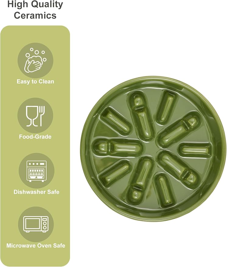 Ceramic Maze Dog Slow Feeder with Non-Slip Silicone Rim (& Bamboo Stand) – Heavy-Duty Stoneware Bowl with Puzzle Pattern for Bloating & Obesity Prevention (Raised-Green-S)