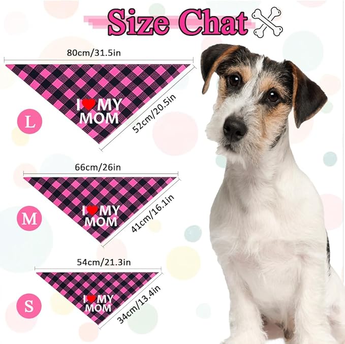 GreenJoy Cute Plaid Dog Bandana – Washable Pet Triangle Scarf for Small, Medium, Large Dogs and Cats, Adjustable Pet Accessory for Birthday, Wedding and Christmas (Pink (I Love My Mom), Medium)