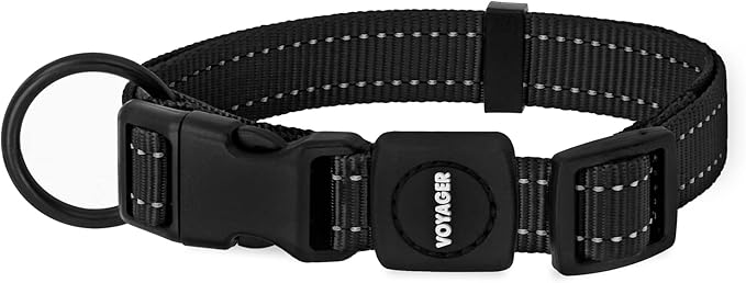 Best Pet Supplies Reflective Dog Collar with Adjustable Length, Heavy-Duty Buckle, and Strong Leash D-Ring, Training, Walking, Jogging Accessory for Small, Medium, and Large Breeds - Black, L