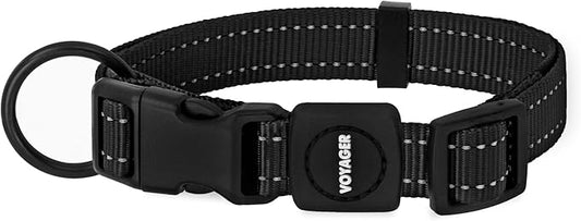 Best Pet Supplies Reflective Dog Collar with Adjustable Length, Heavy-Duty Buckle, and Strong Leash D-Ring, Training, Walking, Jogging Accessory for Small, Medium, and Large Breeds - Black, M