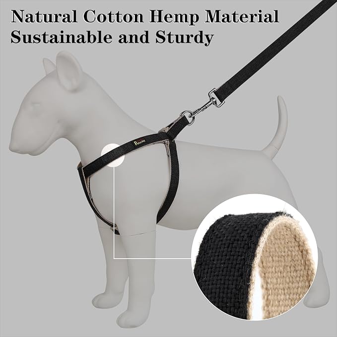Plutus Pet Cotton Hemp Step in Dog Harness, Sustainable, Lightweight and Escape-Proof, Quick Fit Dog Harness for Puppy Small Medium and Large Dogs, Black, L