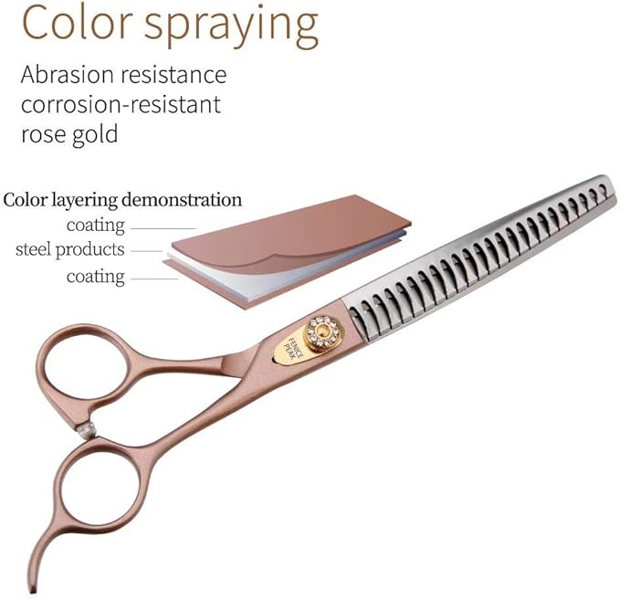 Fenice Peak Thinning Shears for Dogs and Cats Pet Grooming Scissors Chunkers Shears 440C Stainless Steel Professional Dog Trimming Scissors 7''