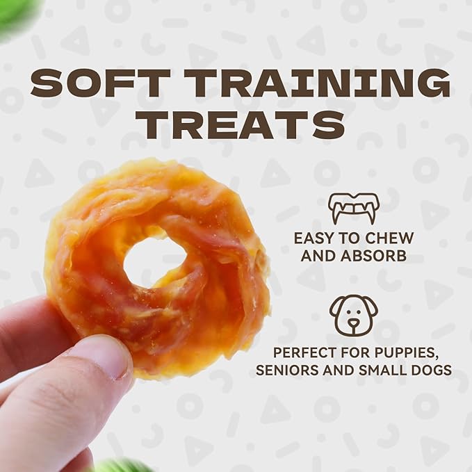 Chicken Rings Dog Treats, Natural Chicken Breast Jerky Rawhide-Free Soft Chews Healthy Dog Training Treats for Small Medium Large Breed 10.54oz