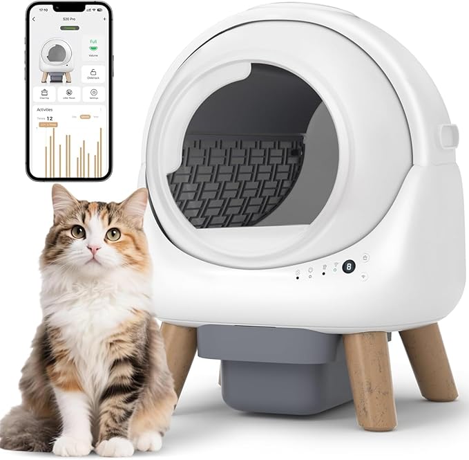 Self Cleaning Litter Box,Automatic Cat Litter Box for Multiple Cats,Robot with APP Control,Dual Safety Protection,Odor-Free Waste Disposal Includes Trash Bags,WhiteKT