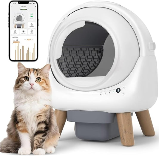 Self Cleaning Litter Box,Automatic Cat Litter Box for Multiple Cats,Robot with APP Control,Dual Safety Protection,Odor-Free Waste Disposal Includes Trash Bags,WhiteKT