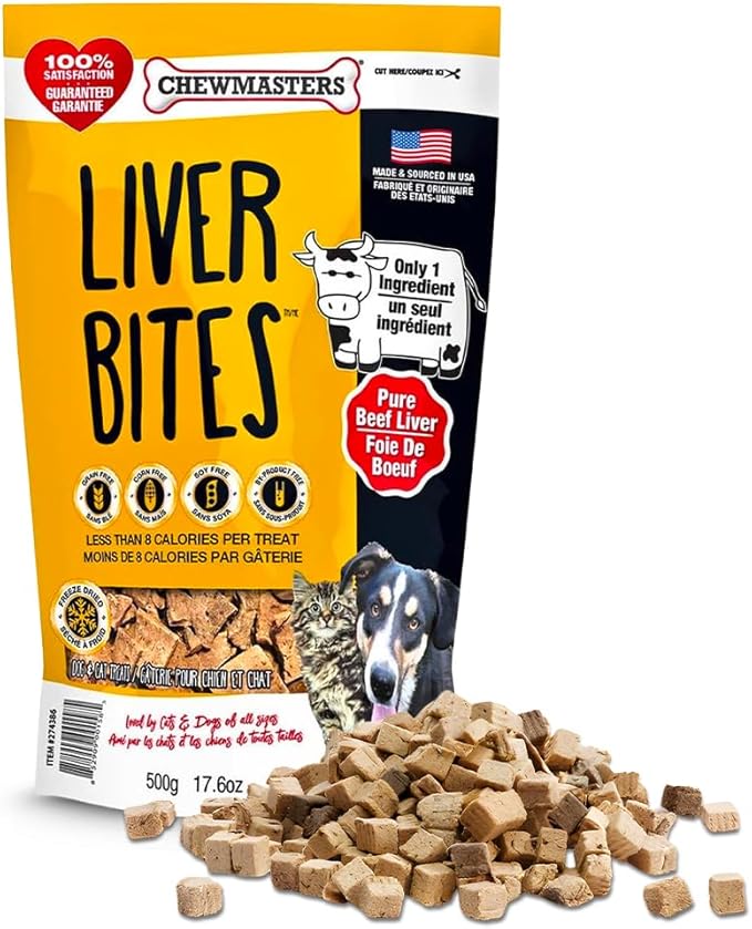 100% Pure Beef Liver Bites, Healthy Freeze Dried Dog Treats, 17.6 oz, All Natural, Grain Free, High Protein & Zero Additives, Made in USA, Packed with Nutrients and Vitamins