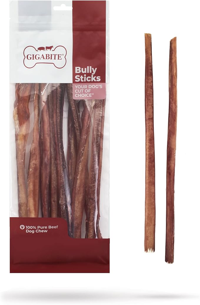 GigaBite Single Ingredient All Natural Free Range Bully Treats and Chews - Bully Sticks/Bladder Sticks/Beef Esophagus by Best Pet Supplies - Bully Sticks (Half-cut 12"), Pack of 10