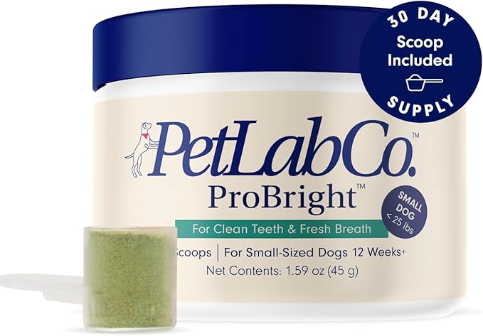 PetLab Co. ProBright Dental Powder - Dog Breath Freshener - Teeth Cleaning Made Easy – Targets Tartar & Bad Breath - Formulated for Small Dogs - Packaging May Vary