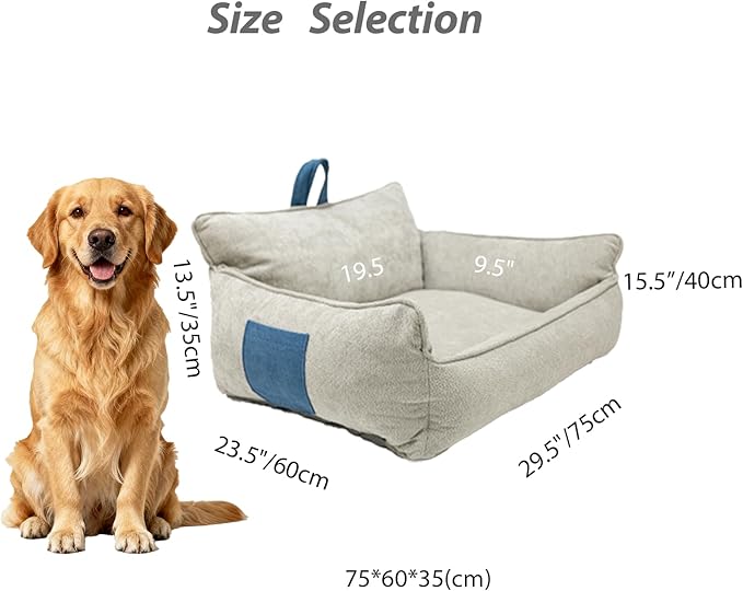 Large Orthopedic Dog Sofa Bed with Sides, Carry Handle & Side Pockets .Plush Chenille Orthopedic Pet Bed Couch for Large Dogs.Portable Snuggler for Indoor Use, Travel & Recovery (Light Grey)