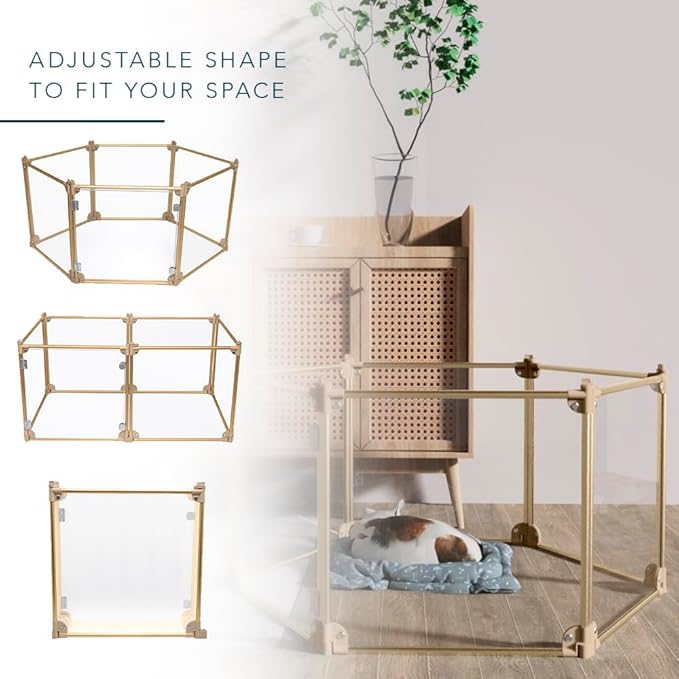 Front Row Foldable Dog Playpen – Durable and Portable Puppy Playpen for Exercise, Rest & Play – Clear Fence Panels with Aluminum Rods and Crate for Dogs and Other Small Pets (Gold, 6-Panel)