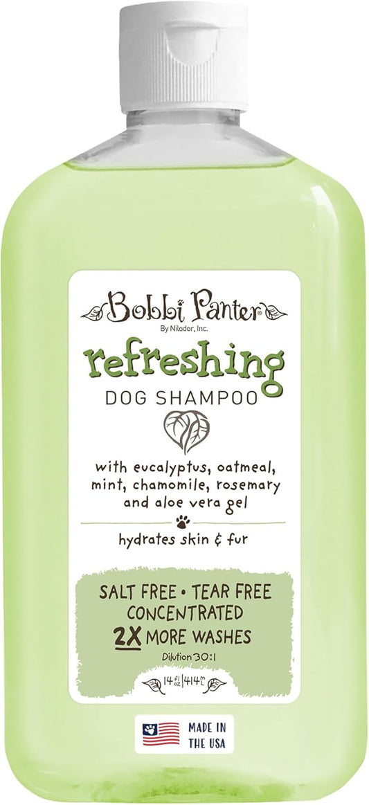 Bobbi Panter Refreshing Dog Shampoo, Hydrates & Soothes Skin & Fur, Minimizes Itching & Dander, Eucalyptus Mint Scent - 30:1 Concentrated Formula, Made in USA, Trusted by Professional Groomers, 14 oz.