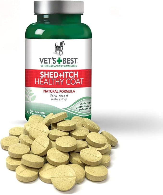 Vet's Best Healthy Coat Shed & Itch Relief Dog Supplements | Relieve Dogs Skin Irritation and Shedding Due to Seasonal Allergies or Dermatitis | 50 Chewable Tablets