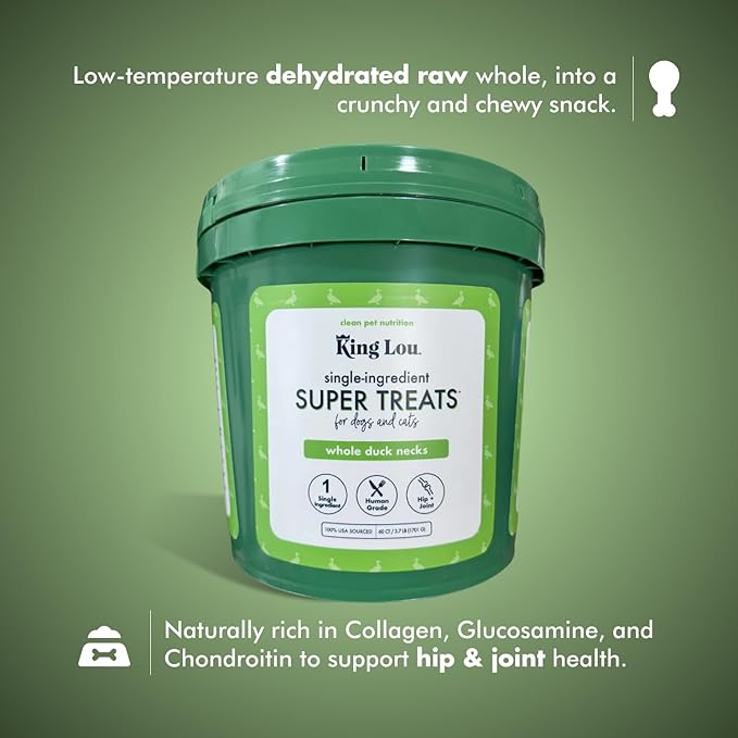 King Lou Duck Treats – Whole Dehydrated Duck Necks for Dogs and Cats – Single Ingredient Crunchy Chews – Protein-Rich Collagen Snacks – 60 Count
