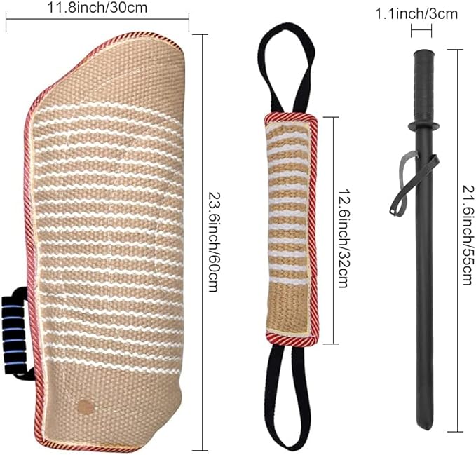 Dog Bite Training Set Dog Bite Sleeve Arm with Whip Agitation Stick, Professional Dogs Agility Training Equipment Protection for Biting, Dog Bite Pillow Tug Toy, Interactive K9 Pitbull German Shepherd