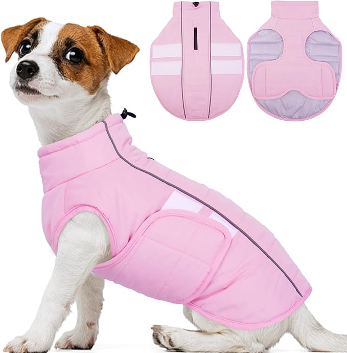 Kuoser Dog Jacket, Warm Dog Coats for Small Dogs, Reflective Doggie Winter Jacket Cold Weather Pet Coats with Leash Hole, Winter Coat Apparel for Yorkie Chihuahua, Pink XS