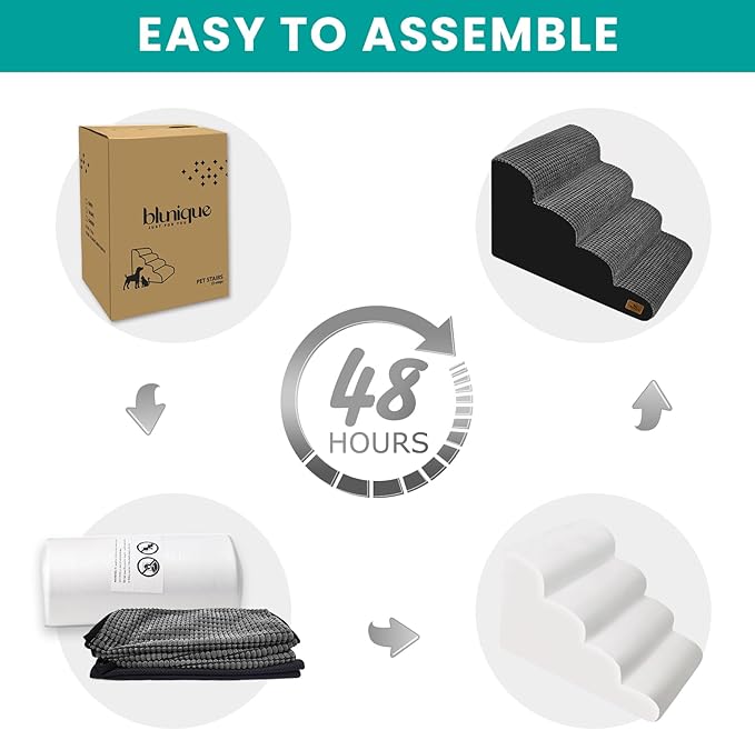 Dog Srairs for Small Dogs, 4-Step Dog Ramp for High Beds and Couch, Foam Dog Stairs with Durable Non-Slip Waterproof Fabric Cover, Grey Pet Stairs for Pets Joint