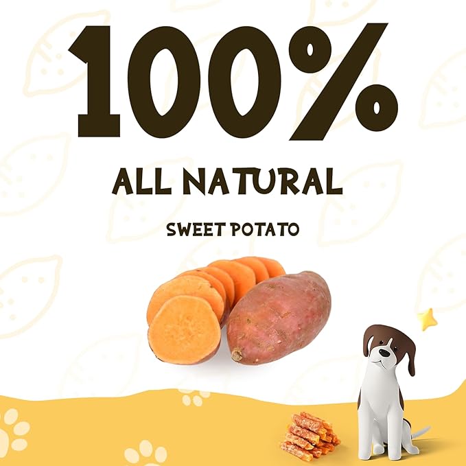 ASMPET Dog Treats Chews, Chicken Wrapped Sweet Potato Strips, Gluten & Grain Free Dog Snacks for Training Rewards 10.6 oz