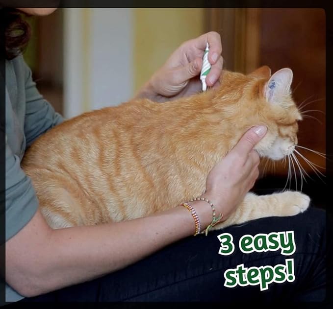 Natural Flea & Tick Squeeze-On for Cats, Helps Repel Fleas, Ticks & Mosquitos, Up to 3-Months Protection, Plant-Based Active Ingredients, Water-Resistant, 3 EZ-On Applicators Per Pack