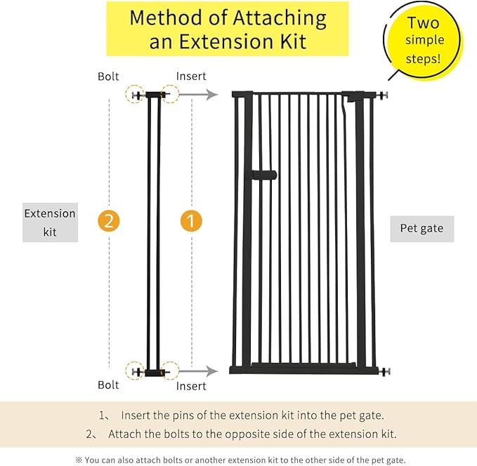 Lumizone Extra Tall Cat Gate Extension Kit 61.02" High Pressure Mounted 2025 New 4.13" Extra Wide 1.37" Gap No Drilling Tall Pet Gate for Dogs (Black, 4.13"/10.5CM)