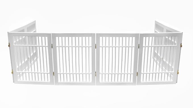 Pet Dog Gate Strong and Durable Freestanding Folding Acacia Hardwood Portable Wooden Fence Indoors or Outdoors by Urnporium (White Pet Gate, 8 Panel 24" Tall)